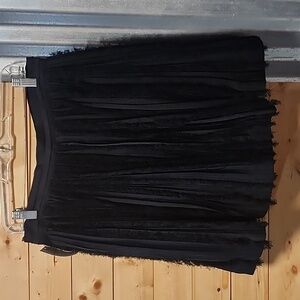 H&M Black Pleated Chiffon Fringe Ribbon Trim Coquette Mini Skirt  Size 10 NWT